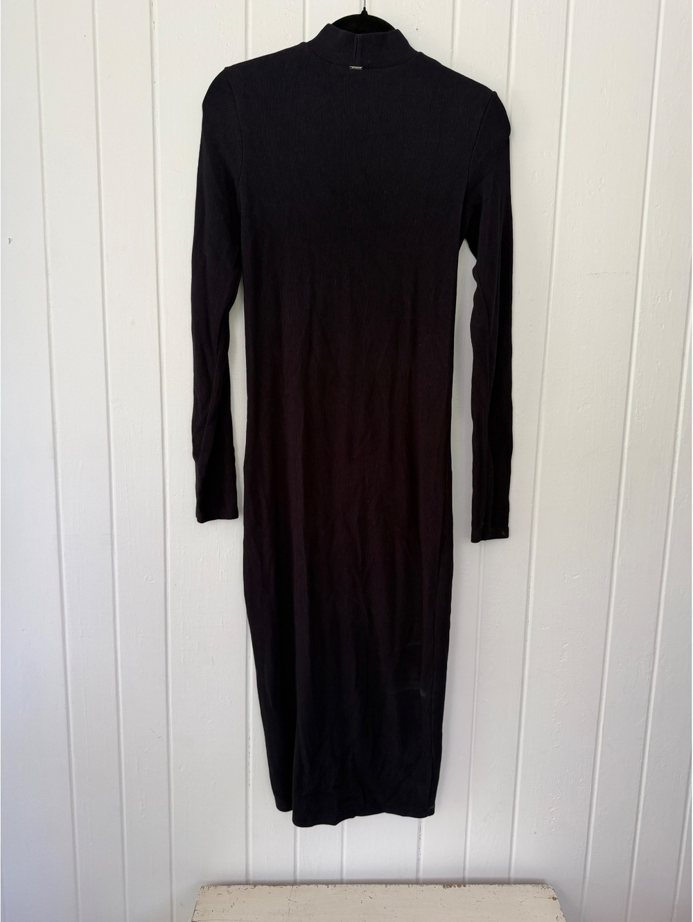 Lez&Lez Black Ribbed Long Sleeve Midi Dress Size Small